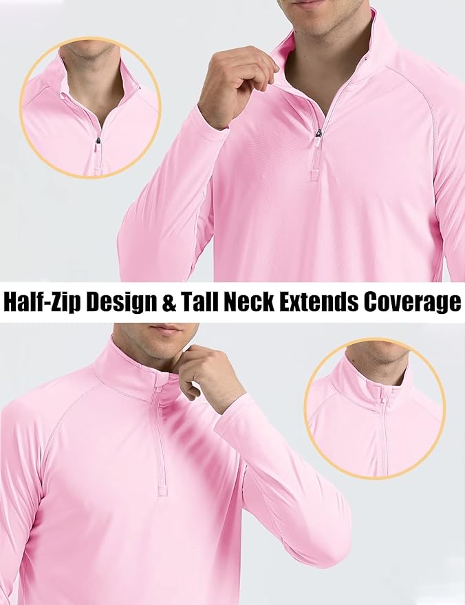 MAGCOMSEN Men's Long Sleeve Sun Shirts UPF 50+ Tees 1/4 Zip Up Fishing Running Rash Guard T-Shirts Outdoor Shirt