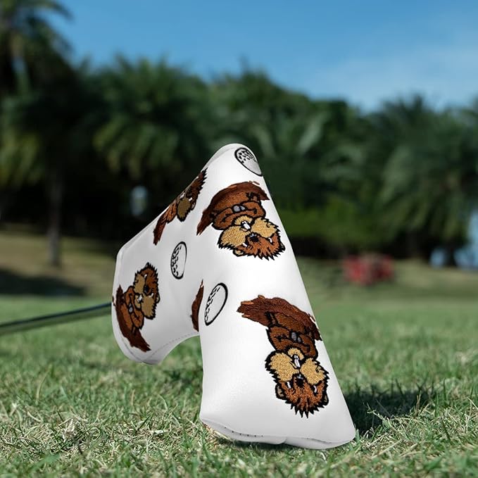 Barudan Golf Putter Head Cover Magnetic Blade Putter Cover Headcover Gopher Headcover Golf Gift for Husband or Dad (White)