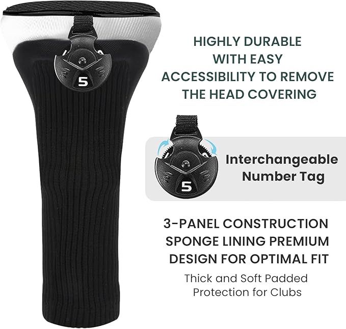 FINGER TEN Golf Club Head Covers Woods Hybrids 1/2/3/4 Pack, Headcovers Men Women 3 5 7 X with Interchangeable Number Tag, Fit All Wood Hybrid Clubs