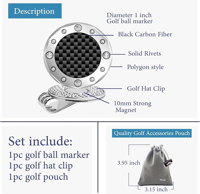 Golf Ball Marker with Carbon Fiber Ball Marker Bracelet, Golf Accessories, Golf Gifts, Golf Counter for Men Women