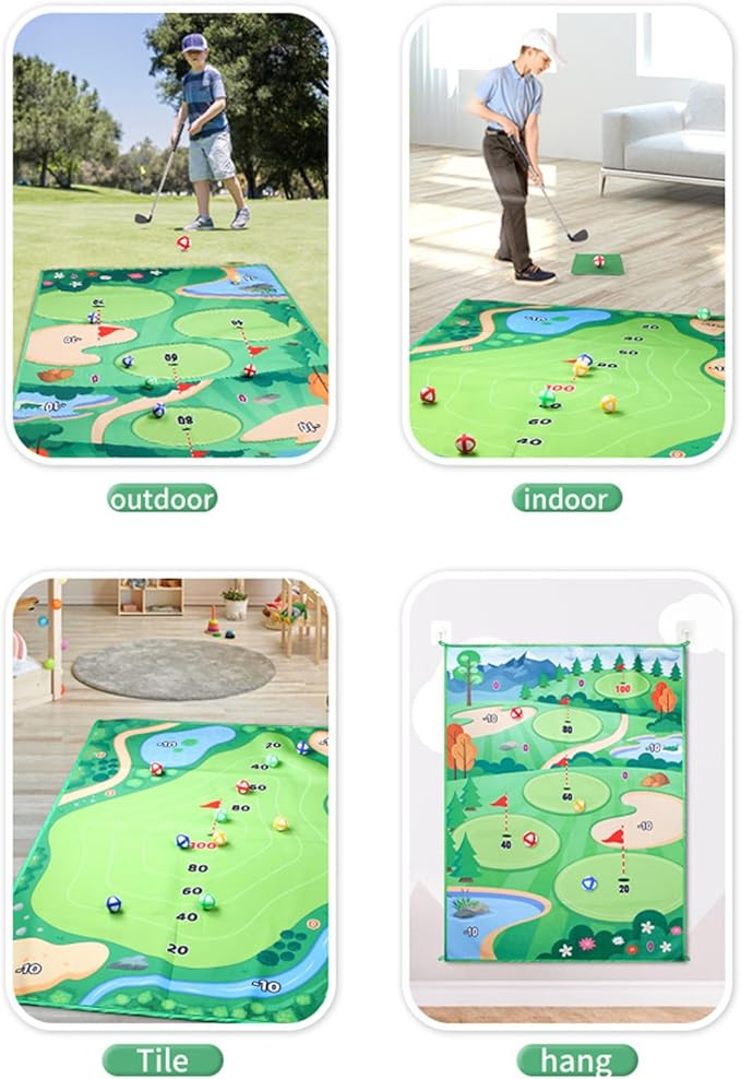 Golf Chipping Mat Set - Indoor Outdoor Game | Portable Golf Hitting Mat with Targets and Balls, Fun Practice Game for Kids and Adults, Perfect for Home Backyard Lawn Party Beach or Family En