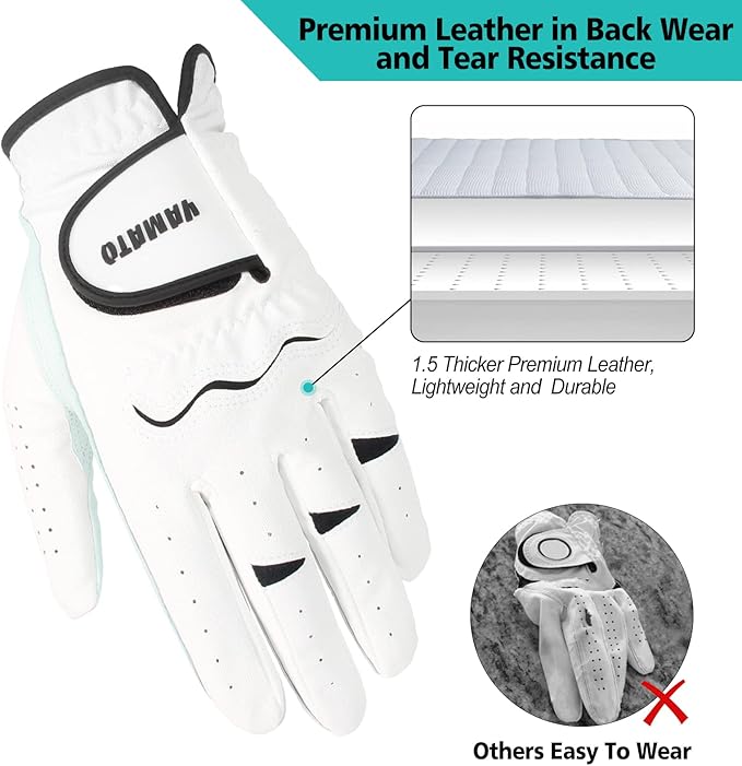 Yamato 3 Pack Men's Golf Gloves - Durable White Cabretta Leather All Weather Gloves for Right Handed Golfers, Breathable, Soft Comfortable Grip