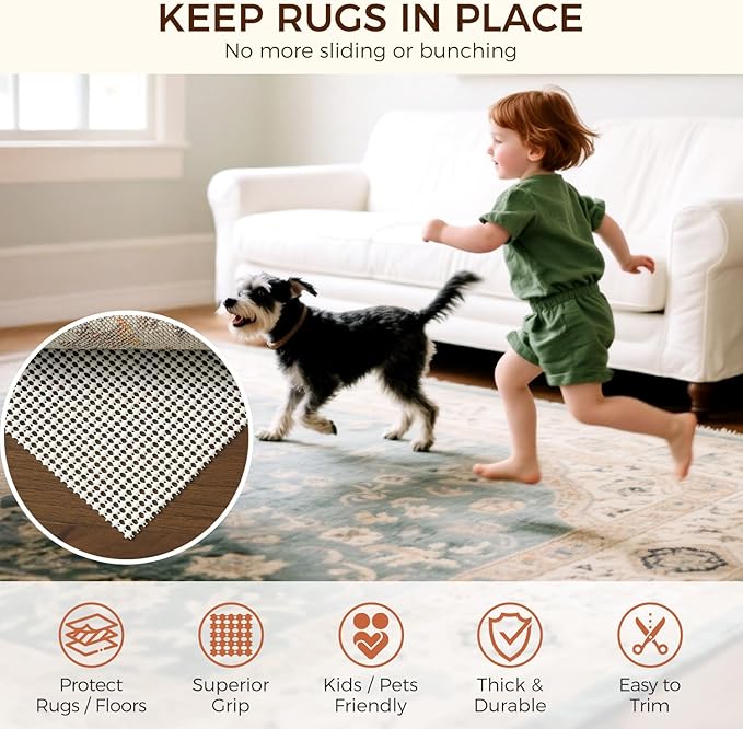 BAGAIL BASICS 2.5 x 13 FT Rug Pad Gripper for Hardwood Floors, Non Slip Rug Pads for Area Rugs, Extra Thick Under Rug Padding, Protect Your Rugs & Floors
