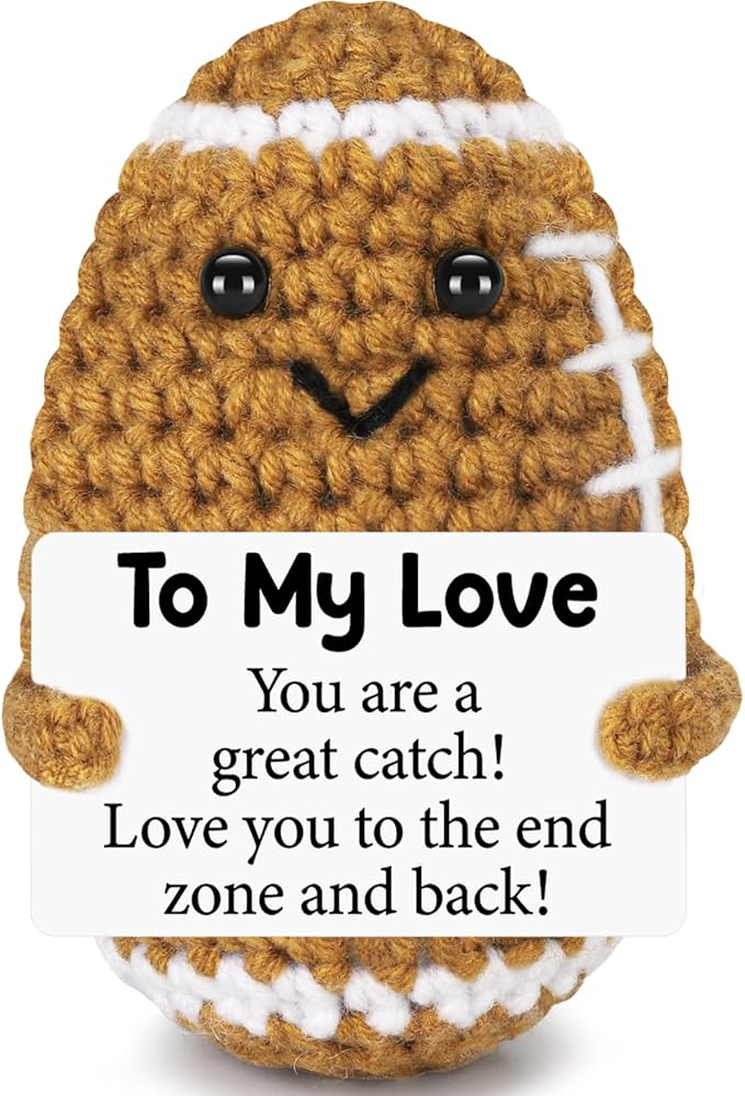 Birthday Gifts for Him Her Boyfriend Girlfriend, To My Love Christmas Handmade Emotional Crochet Football, Small Cute Anniversary Present for Him, Mini Romantic I Love You Gift for Husband Wife Couple