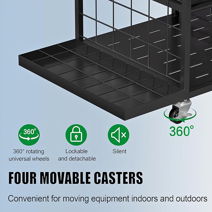 Golf Bag Storage Organizer with Wheels, Garage Golf Equipment Rack for 2 Golf Bags, Clubs, Shoes & Accessories – Heavy Duty Metal Golf Bag Storage Stand for Garage, Basement, Home or Shed