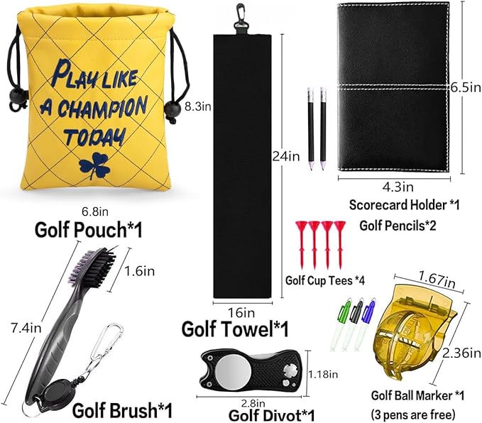 Golf Valuables Pouch, Leather Golf Tee Pouch with Drawstring Closure Golf Ball Tee Handbag Portable Golf Accessories