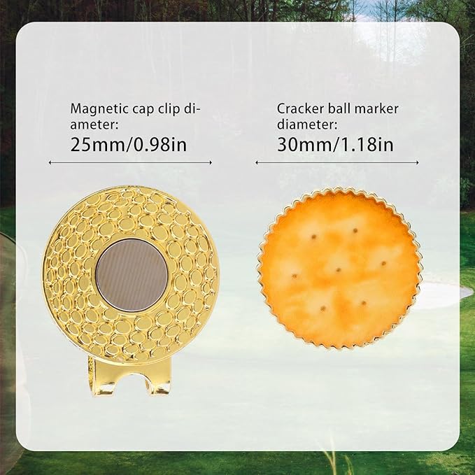2pcs Cracker Golf Ball Marker with Hat Clip Set, Funny Cookie Magnetic Ball Marker Hat Clip Golf Gifts Accessories for Men Women Golfers