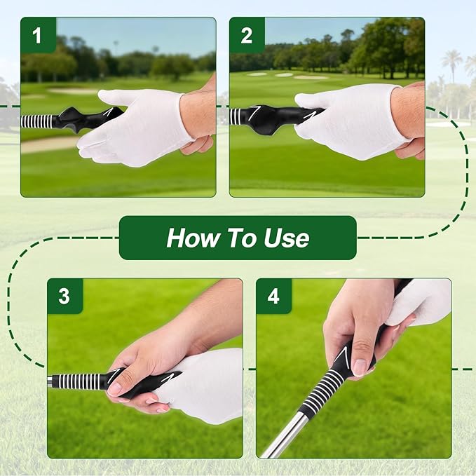 Retractable Golf Swing Trainer with Click Sound & Posture Correction Arm Band, Golf Grip Trainer for Right-Handed, Indoor & Outdoor Training Aid for Beginners to Pros
