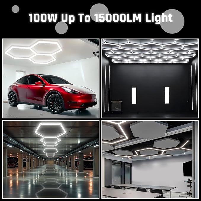 Hexagon Garage Light - Hexagon led Lights, High Brightness 566W 70750LM 6500K Super Bright Honeycomb Lights for Garage, Basement, Warehouse, Auto Beauty Shop, Car Detailing Shop
