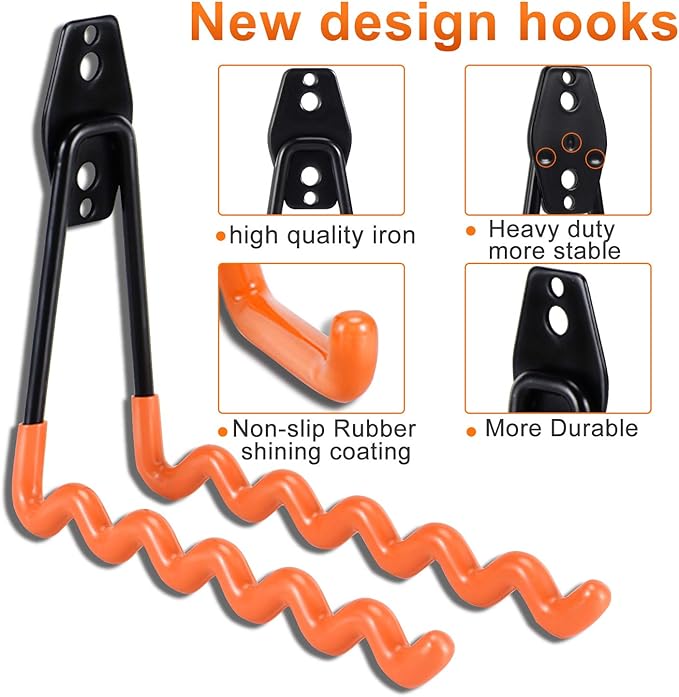 AOBEN Garage Hooks Heavy Duty, Steel Garage Storage Hooks, Utility Tool Hangers and Combinable Wall Mount Garage Hooks for Organizing Ladders, Bikes, Hoses, and More Equipment (Small J, 6 Pack)