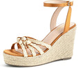 Open Toe Wedge Sandals for Women Espadrilles Platform Braided Strappy Sandals Comfortable Slip on High Heel Summer Wedges Sandals Dressy Shoes with Adjustable Ankle Strap