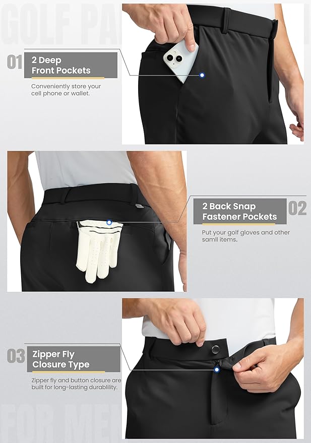 Soothfeel Men's Fleece Lined Pants 30"/32"/34" Golf Work Dress Pants Casual Insulated Warm Winter Trousers with Pockets