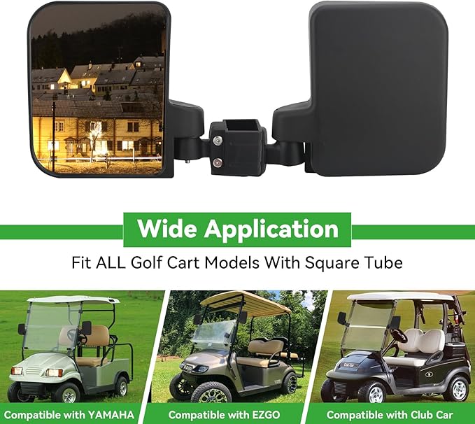 Golf Cart Side Mirrors for EZGO Club Car Yamaha, No Drilling HD-Shatterproof Golf Cart Mirrors Side View with Blind Spot Mirrors & 3 Size Clips (Fit 0.75-1.25in Square Rails)
