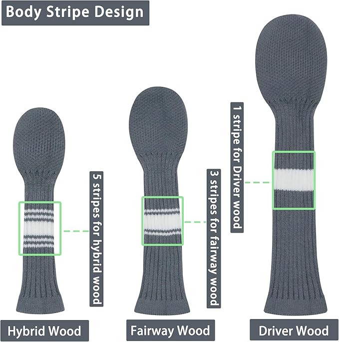 LeFeng 3Pcs Golf Club Covers, Knitted Golf Club Covers for 460cc Driver Fairway Woods and Hybrid