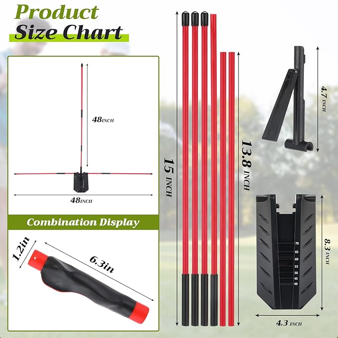 Golf Alignment Sticks and Golf Swing Trainer with Angle Plate/holder Sets for Aiming, Putting, Golfs Grip Trainer Aid Enhance Grip Strength, Precision, and Swing Technique, Posture Corrector