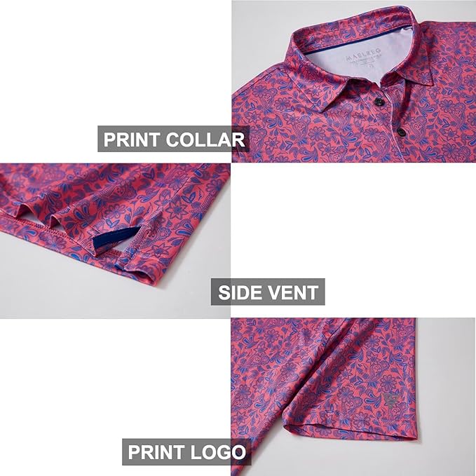 Golf Shirts for Men Dry Fit Short Sleeve Print Performance Moisture Wicking Polo Shirt