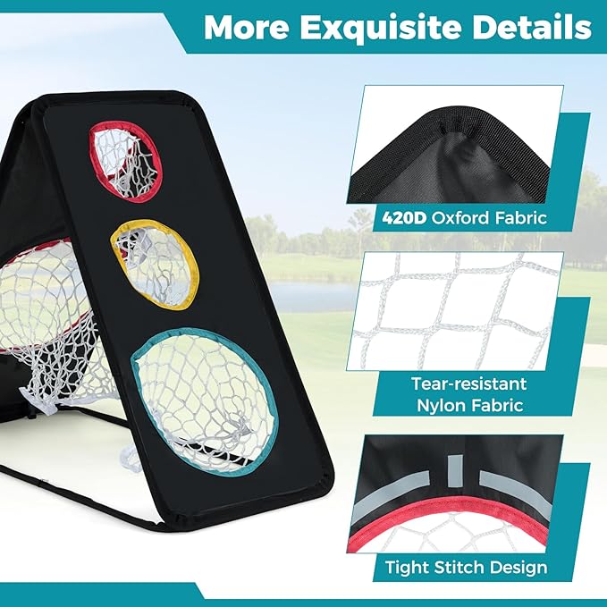 Tangkula Dual-Sided Golf Chipping Net, Triple Target Training System with 5 Holes, Triangular Structure, Indoor/Outdoor Golfing Target Accessories, Golf Chipping Practice Net