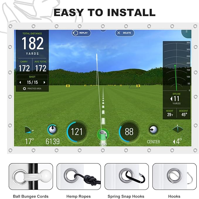 Golf Simulator Impact Screen for Training Indoor/Outdoor, 3D Air Mesh Golf Impact Screen, Ultra Clear Projector Screen for Home with Grommet Holes, 8 Size Options