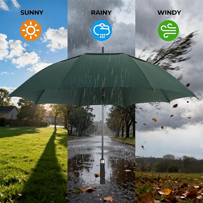 LLanxiry Automatic Open Golf Umbrella 54/62/68/72 Inch, Extra Large Windproof Vented Double Canopy Stick Umbrella, 210T Pongee Waterproof SPF 50+, Fiberglass Ribs, EVA Grip for Golf & Commute
