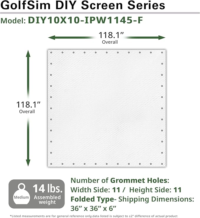 Elite Screens GolfSim DIY, 10'x10' Impact Projector Screen for Golf/Multi-Sport Simulation Screen with Metal Grommets. Folded Packing, DIY10X10-IPW1145-F