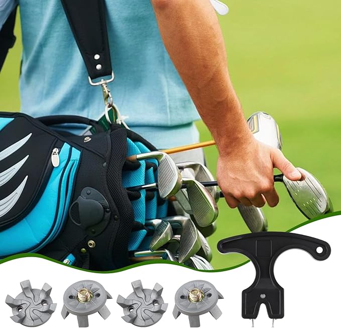 51PCS Golf Shoe Spikes Set, 50 Golf Shoe Cleats with 1 Black Spanner, 6 mm Metal Thread Screw, for Use on Lawns or Course(Grey)