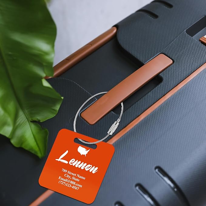 Personalized Luggage Tags for Suitcases,Custom Acrylic Tags with Hole & Steel Loop for Travel,Backpacks,Golf,Bagwine Cup,Waterproof (Orange)