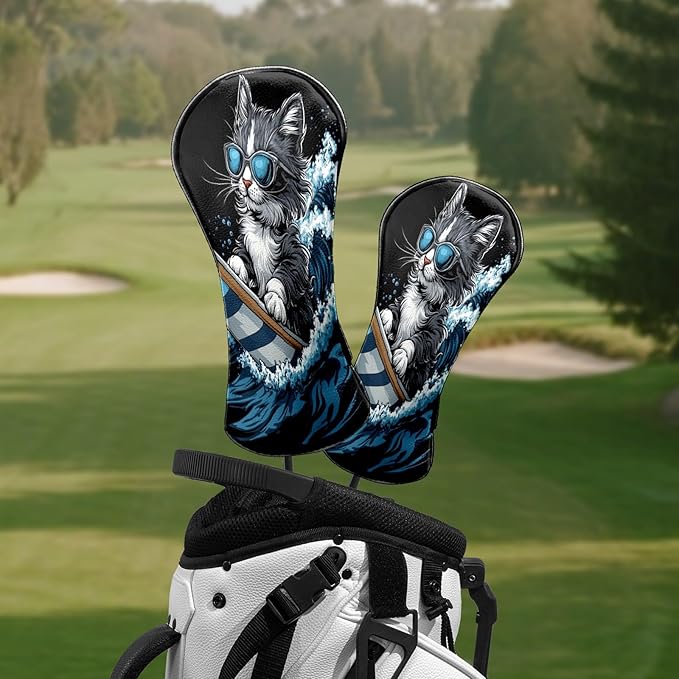 Premium Leather Golf Club Headcovers,Orange Cat Fits Driver Hybrid Fairway 3/5 Wood,with Scratch-Resistant Lining, Gift for Men and Women