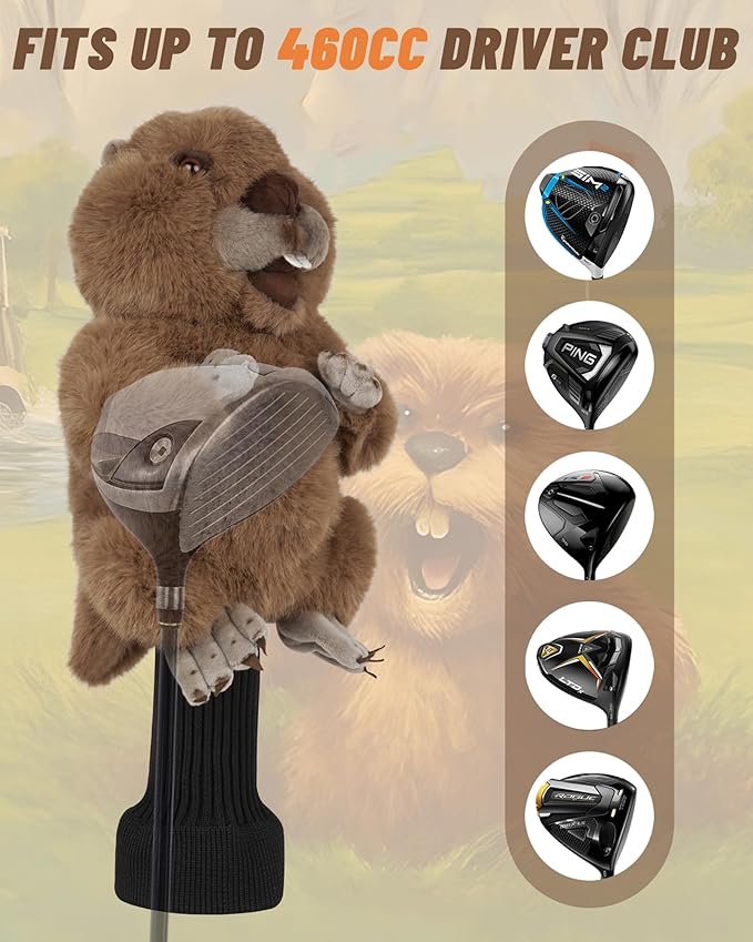 Big Teeth Funny Plush Driver Headcover Animal, Groundhog Gopher Penguin Driver Head Cover for 460cc Club, Sloth Leprechaun Crocodile Golf Head Covers for Woods and Driver Protector