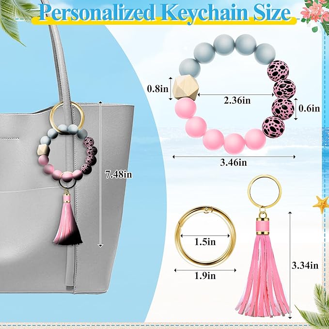 Tote Bag Charm Compatible with Bogg Bag Accessories, Bead Tassel Beach keychain Wrist Leopard Purse Charm Girl Women