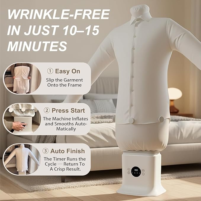Hands Free Wrinkle Remover for Clothes,Shirt Iron,Air Powered Iron Machine,Automatic Touched Ironing Machine,8 Minutes Quick Steam Ironed Dry,for Shirts Pants Shoes
