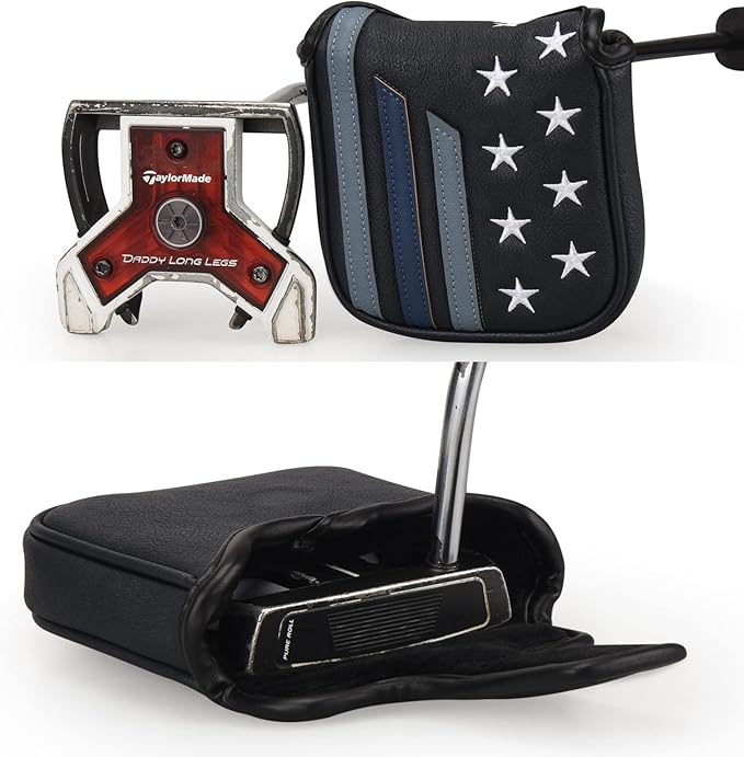 Craftsman Golf Blue Strips Stars Mallet Mid-Mallet Blade Putter Head Cover Headcover Magnetic Closure Alignment Stick Case Holder