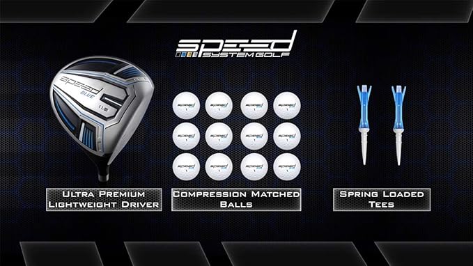 Speed Golf Driver Package – Ultra Lightweight Titanium Driver, 12 Premium Golf Balls, 2 Spring-Loaded Tees – Engineered for Maximum Distance & Accuracy – Perfect Golf Gift Set for All Levels