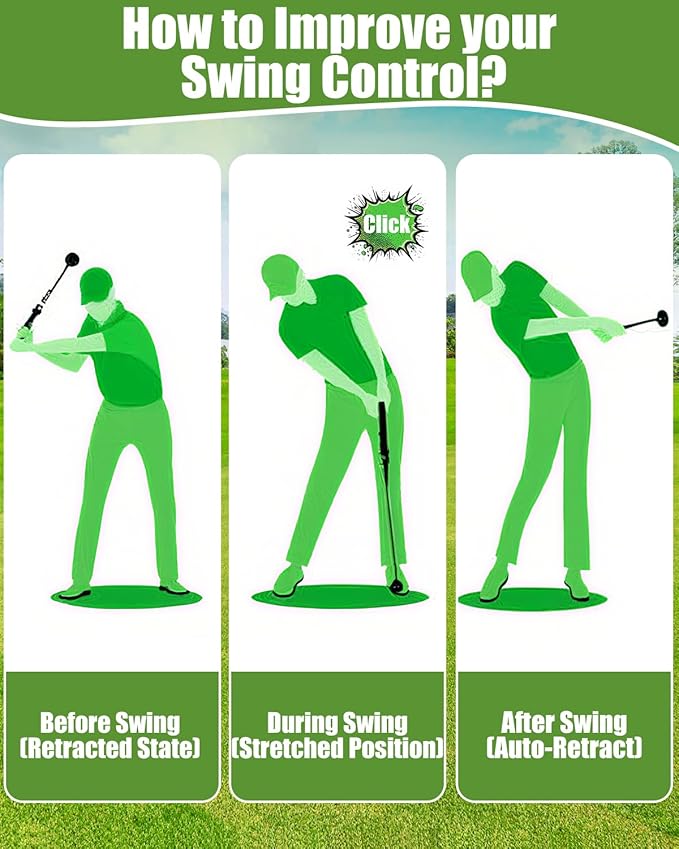 Retractable Golf Swing Training Aid, Golf Grip Trainer for Strength & Tempo Training for Chipping Hitting, Warm Up Golf Training Equipment & Golf Accessories