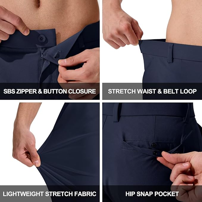 QPNGRP Men's Golf Pants 30"/32"/34" Inseam Lightweight Stretch Work Dress Pants