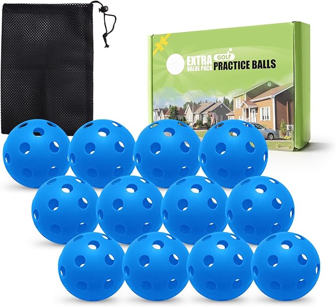 FINGER TEN Golf Practice Balls Plastic Colored Value 12/24/36/50 Pack, Limited Flight Sports Training Ball for Men Women, Indoor Outdoor Driving Range Backyard Use