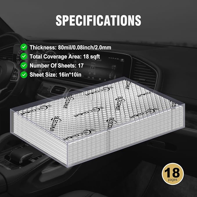 Car Sound Deadening Mat-80 mil 18 sqft Sound Deading Material - Butyl Automotive Sound Deadener, Audio Noise Insulation and Vibration Dampening