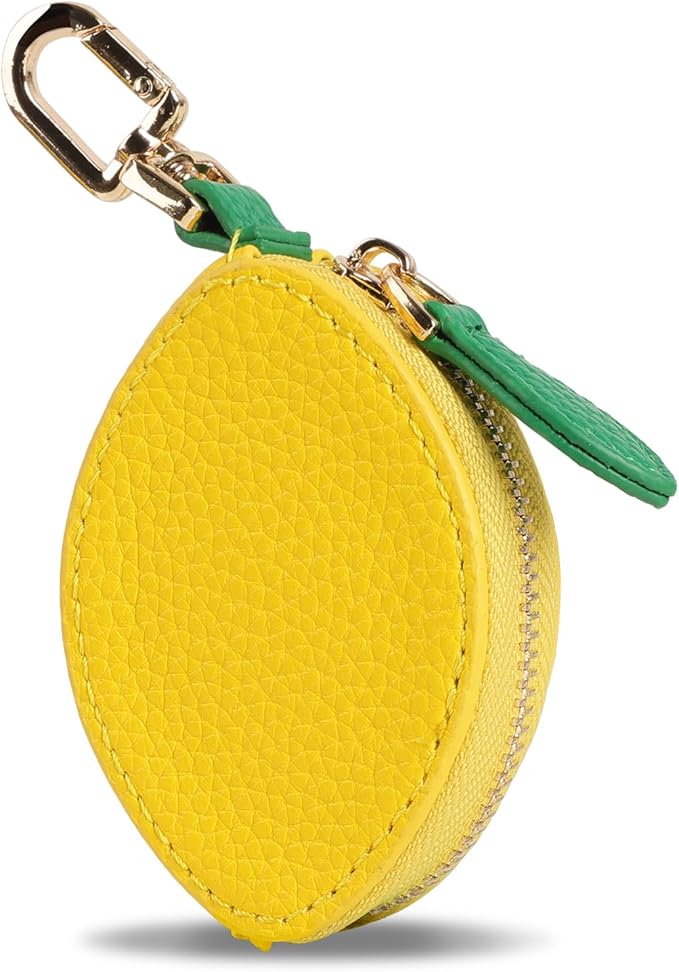 XSUIOY Orange Fruit Coin Purse Keychain Bag Charm, Mini Leather Coin Purse & Pouch Airtag Holder Keychain, Kawaii Bag Charms for Handbag, Tote, Keys, Airtag, Gifts for Girls & Women