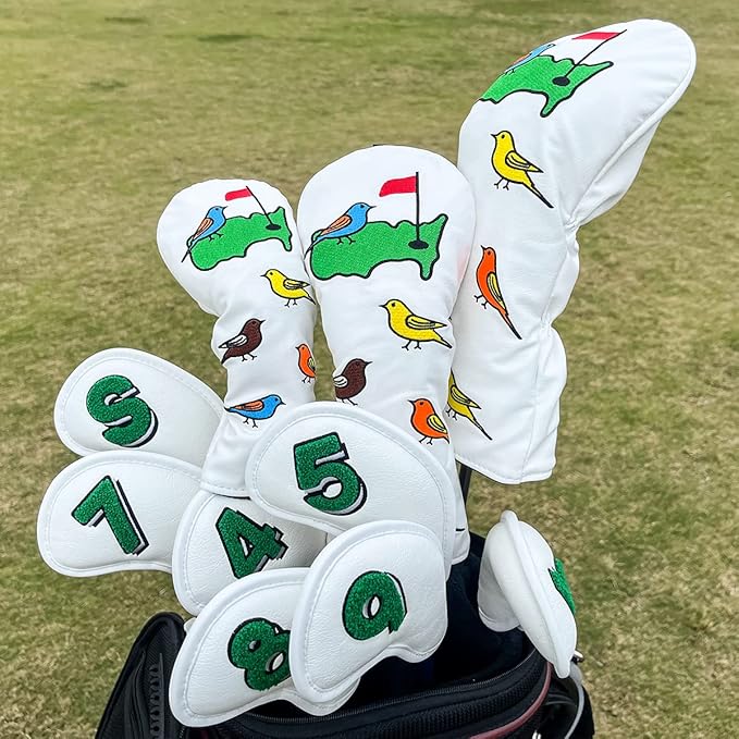 1 Pcs Montela Golf Club Covers,Colorful Birdie Tee 3 Wood Headcover Driver Headcover Fairway Wood Head Covers Hybrid Headcover Leather Golf Head Covers for Odyssey Scotty Cameron Taylormade