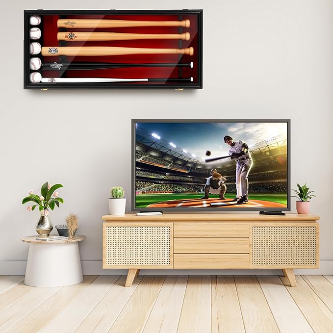 Baseball Bat Display Case Wall Mounted Shadow Box Vertical or Horizontal UV Protection Display Boxes with Acrylic Transparent Door Holder for Collector Memorabilia Gift(5 Baseball Bat)