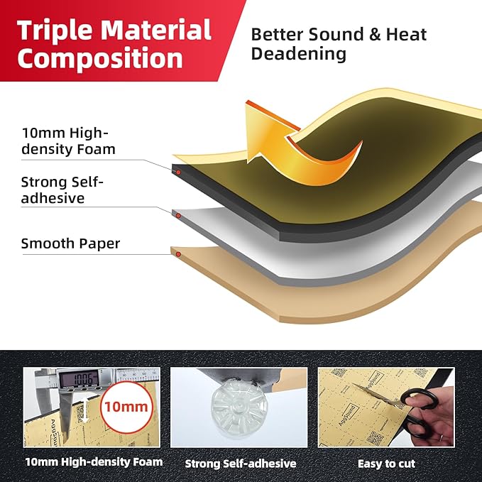 Sound Deadening Mat 394mil(10 mm) 18.47sqft - Closed Cell Foam Car Sound Deadening Material - Self-Adhesive Hood Insulation Heat Shield Auto Sound Dampening