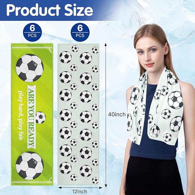 OPSO Softball Cooling Towel Set, 40 x 12 inches, 12 Pack, Microfiber Sports Towels for Baseball, Soccer, Golf LCE Towel Microfiber Sports Towels for Player (Soccer 4)