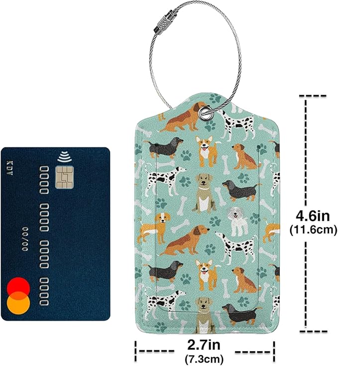 TSA Approved Luggage Tags for Suitcases Dog 2 Pack Funny Leather Carnival Cruise Airport Cute Travel Name Tags Golf Bag tag Ships Essentials Privacy Cover ID Label for Women Men