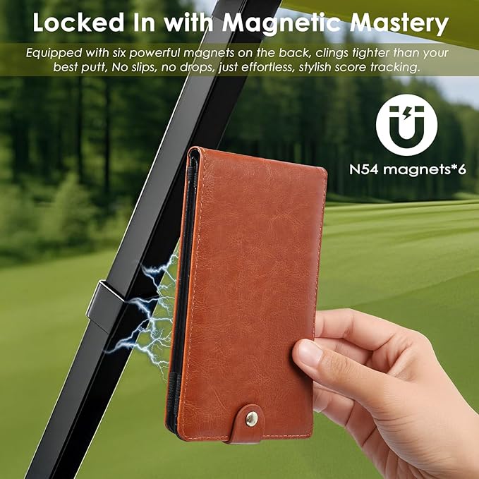 Magnetic Golf Scorecard Holder All-in-One, High-End Leather Golf Yardage Book Holder, Scorecard Book Yardage Book Cover Universal Fit for Scorecard, Golf Accessories Fit for Most Back Pocket
