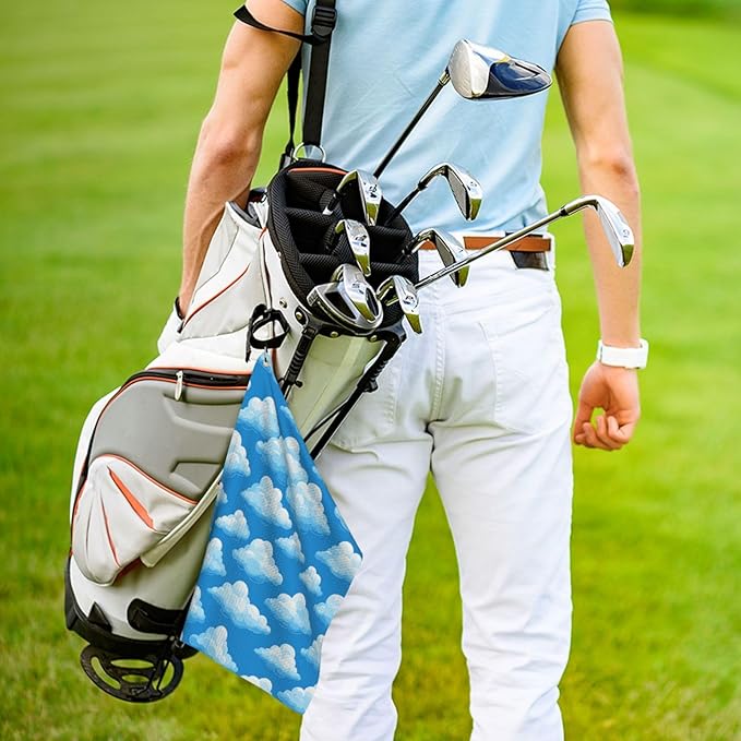 Clouds Golf Towel Waffle Microfiber with Hook Detachable Clip 24x16in