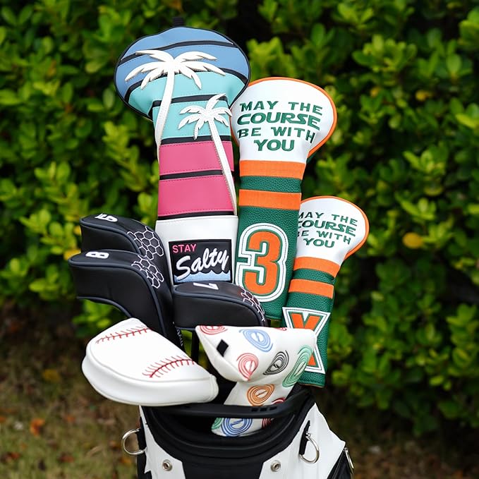 mytag Tropical Golf Headcovers, Coconut Tree Golf Head Covers for Woods and Driver, Putter Covers 3D Embroidery