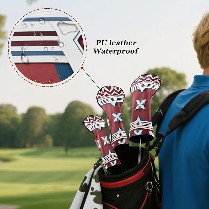 Red PU Leather Golf Club Head Covers for Driver/3 5 Wood/Hybird,Velvet Lining,with Label