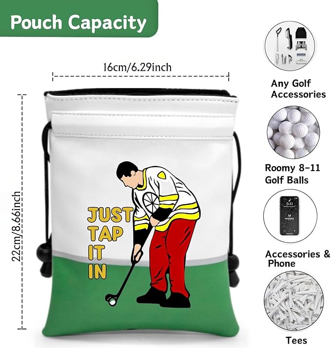 Artpreti Funny Golf Valuables Pouch,Golf Pouch Bag with Drawstrings Golf Tee Bag Pouch Leather Golf Tee Ball Bag for Men Women - Just Tap It in