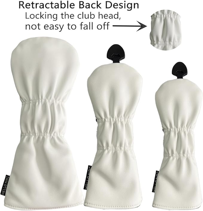 Golf Club Headcover 3 Wood Headcover Hybrid UT Covers White Skull Embroidery, Premium Leather Driver Head Covers Hybrid Headcover Fairway Wood Cover for Golf Clubs
