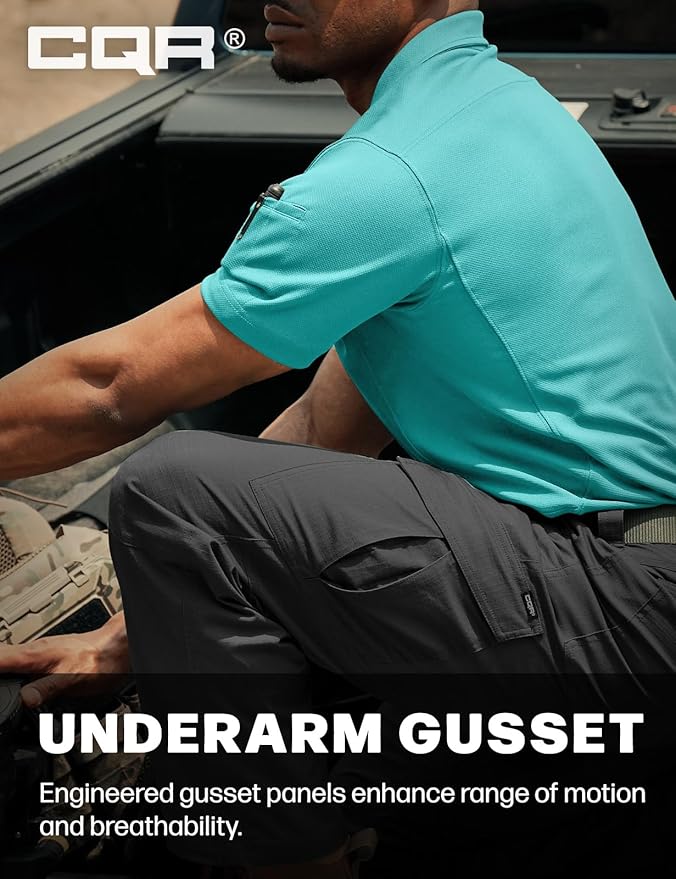 CQR Men's Polo Shirts, Tactical Short Sleeve Golf Performance Shirts, Lightweight Dry Fit UPF 50+ Pique