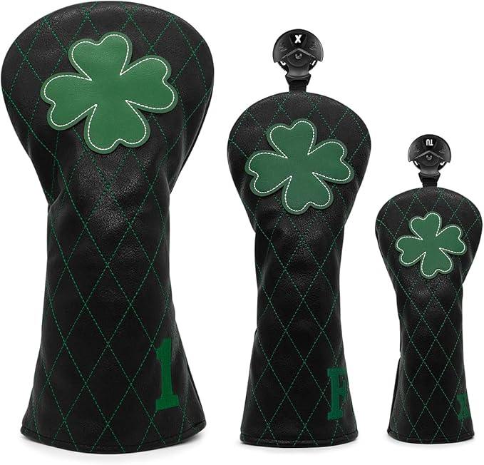 Golf Club Headcover Live Lucky 3 Wood Headcover Magnetic Closure Elegant Embroidery Premium Leather Driver Covers Fairway Wood Covers Hybrid Headcover Shamrock Golf Head Covers